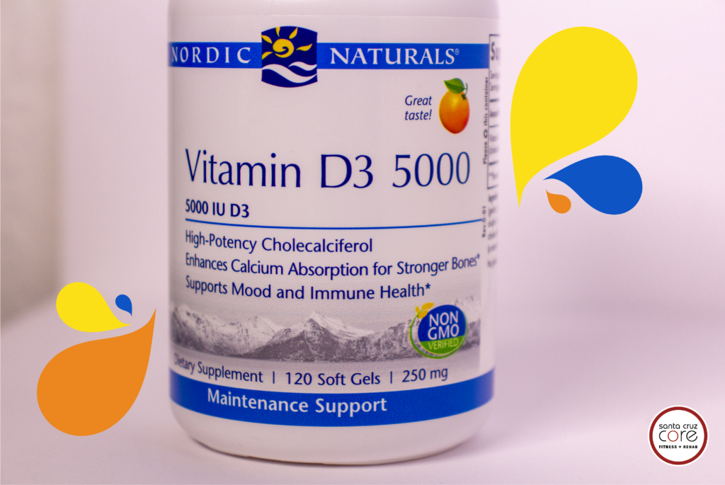 Closeup of a bottle of Vitamin D3 5000 from Nordic Naturals