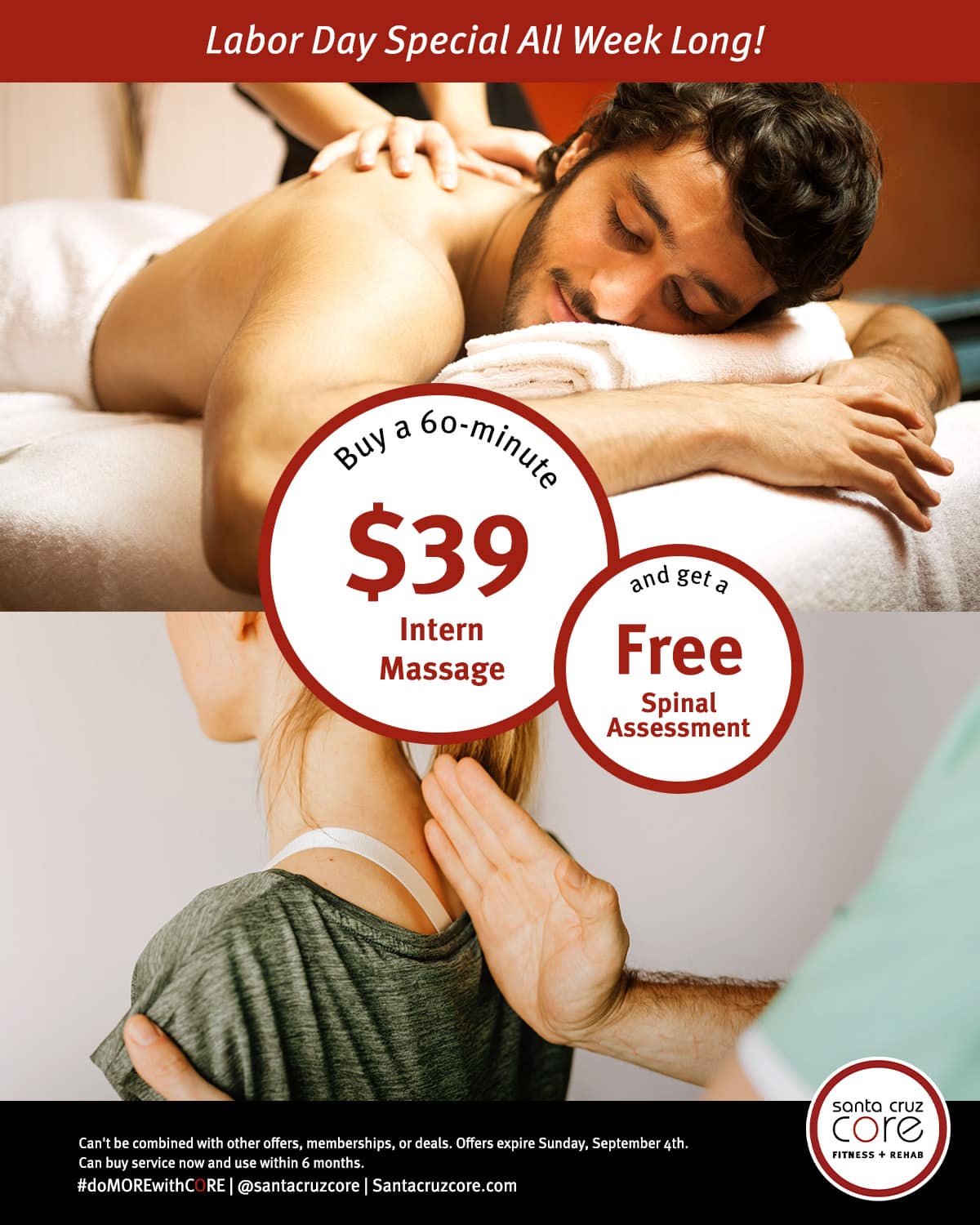 labor day massage and chiropractic special $39