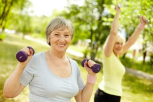 old women workout freeweights
